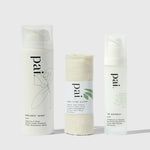 Pai Skincare Cleanse & Calm Bundle featuring Middlemist Seven cleanser, Twin Flyer Cloth, and The Anthemis moisturizer on white background