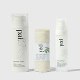 Pai Skincare Cleanse & Calm Bundle featuring Middlemist Seven cleanser, Twin Flyer Cloth, and The Anthemis moisturizer on white background